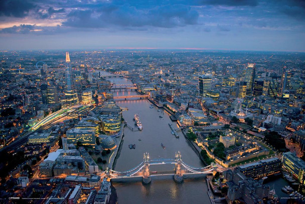 Jason Hawkes London Aerial View Photography Dusk Thames River Stretched Canvas Art Wall Decor 16x24