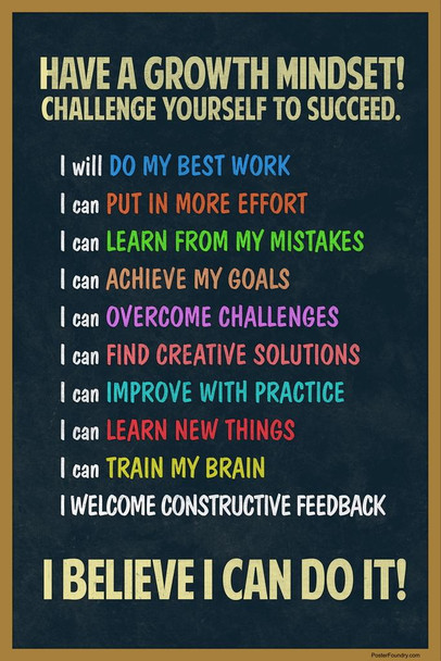 Have A Growth Mindset Student Welcome Learning Motivational Classroom Educational Homeschool Teacher Chart Display Supplies Teaching Aide Cool Wall Decor Art Print Poster 16x24