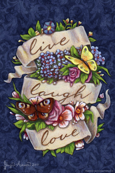 Live Laugh Love by Brigid Ashwood Artist Motivational Inspirational Quote Flower Butterfly Colorful Spiritual Design Cool Wall Art Print Poster 12x18