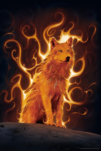 Flaming Phoenix Wolf by Vincent Hie Spirit Animal Fantasy Wolf Posters For Walls Posters Wolves Print Posters Art Wolf Wall Decor Nature Posters Wolf Decorations Cool Wall Decor Art Print Poster 16x24