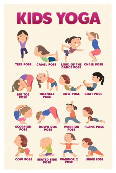 Kids Yoga Poster Kid Chakra With Poses For Childrens Exercise Activities Wall Chart Cool Wall Decor Art Print Poster 16x24