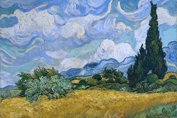 Vincent Van Gogh Wheat Field With Cypresses Van Gogh Wall Art Impressionist Painting Style Nature Forest Wall Decor Landscape Field Sky Poster Decor Fine Art Cool Wall Decor Art Print Poster 24x16