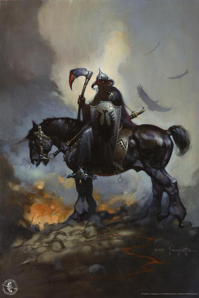 Death Dealer by Frank Frazetta Poster Viking On Horse Horseback Bloody Axe Gothic Fantasy Wall Art Cool Wall Decor Art Print Poster 16x24