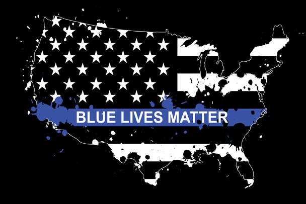 Thin Blue Line Flag Over USA Map Memorial Cool Wall Art Print Poster 18x12