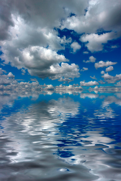 Fluffy Cumulus Clouds Reflecting in Water on Sunny Day Photo Photograph Cool Wall Decor Art Print Poster 12x18
