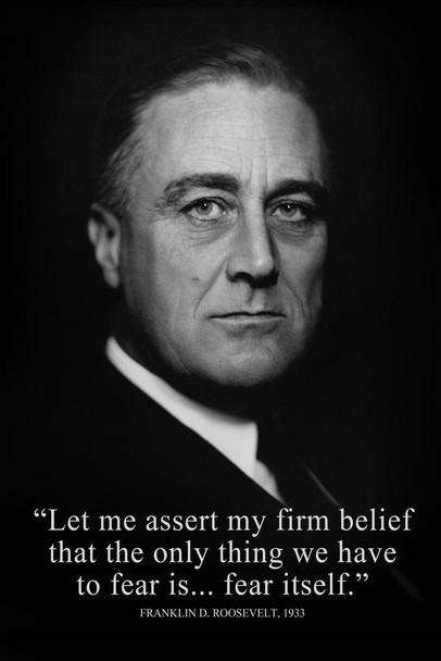 President Franklin D. Roosevelt Fear Itself Famous Motivational Inspirational Quote Portrait Cool Wall Decor Art Print Poster 16x24