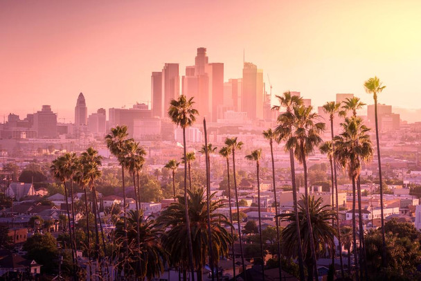 Los Angeles California City Skyline Sunset Landscape LAX SoCal Photo Beach Palm Pictures Ocean Scenic Tropical Nature Photography Paradise Scenes Cool Wall Decor Art Print Poster 24x16