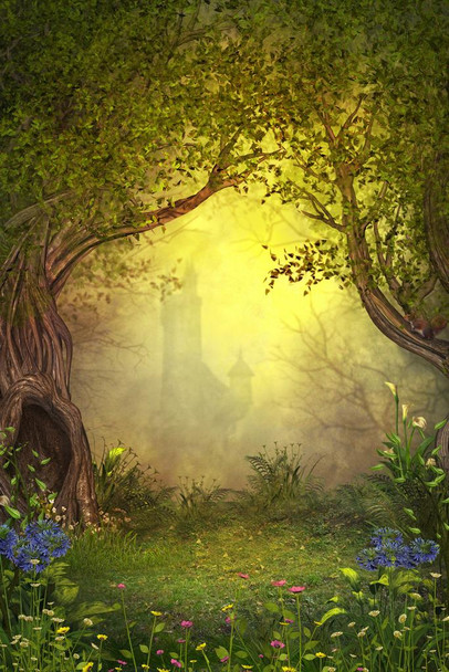 Forest Fantasy Castle Poster Enchanted Fairy Tree Woods Decor Magical Nature Picture for Nursery Room Home Fairycore Scene Fairytale Landscape Cool Wall Art Print Poster 16x24