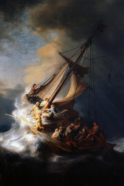 Rembrandt Jesus Christ In The Storm On The Sea Of Galilee Ship Boat Ocean Oil Canvas Painting 1633 Cool Wall Decor Art Print Poster 16x24