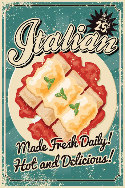 Italian Made Fresh Daily Hot and Delicious Vintage Cool Wall Decor Art Print Poster 16x24