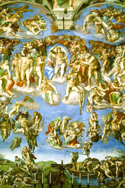 Michelangelo The Last Judgment Sistine Chapel Poster Fresco Behind Church Altar Vatican City Jesus Religious Cool Wall Decor Art Print Poster 16x24