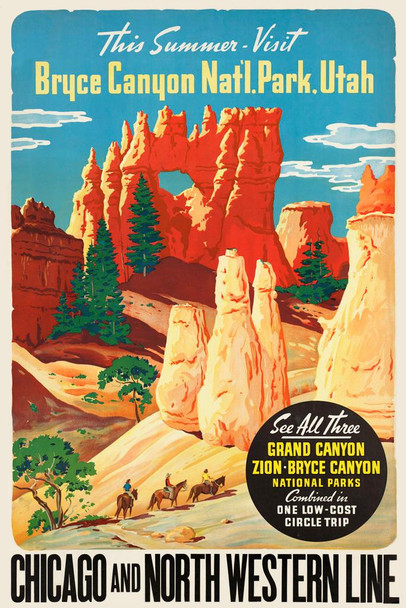 Bryce Canyon National Park Utah Visit This Summer Chicago and North Western Line Railroad Grand Canyon Zion National Park Vintage Travel WPA National Park Poster Cool Wall Art Print Poster 16x24