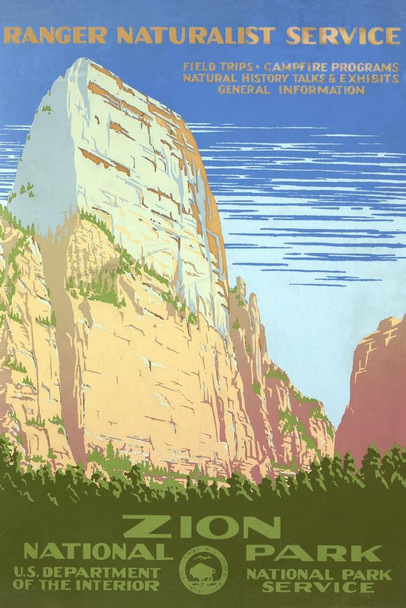 Zion National Park Retro Vintage WPA Travel Mountain Nature Landscape Scenic Scenery Parks Picture America Trees Autumn Hiking Climbing Camping Outdoors Cool Wall Art Print Poster 16x24