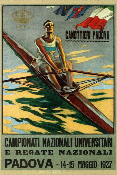 National Regatta Regate Nazionali Padova Italy 1927 Sports Rowing Crew Skull Boat Vintage Cool Wall Decor Art Print Poster 16x24