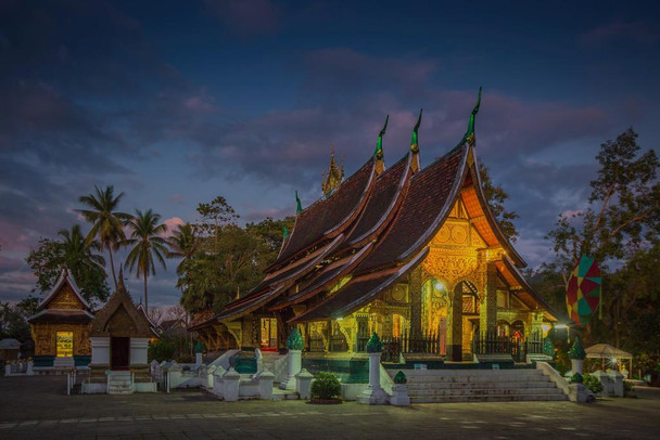 Wat Xieng Thong Temple of the Golden City at Twilight Laos Photo Photograph Cool Wall Decor Art Print Poster 24x16