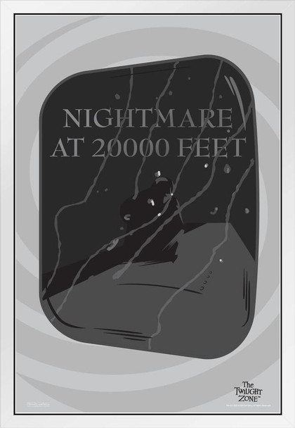 The Twilight Zone Nightmare at 20000 Feet Episode Airplane Window Retro Vintage Classic TV Series Merchandise Television Show Rod Serling White Wood Framed Poster 14x20