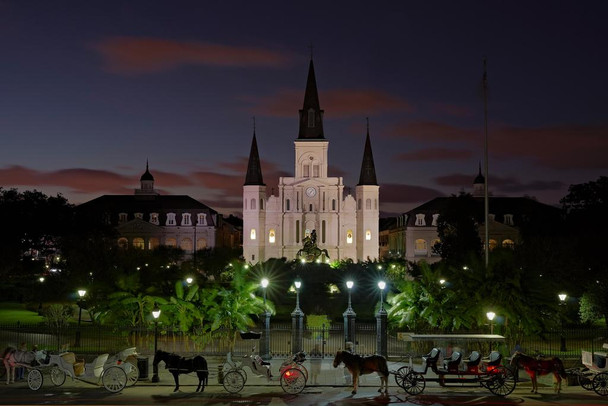 Jackson Square Dusk Saint Louis Cathedral French Quarter New Orleans Photo Photograph Cool Wall Decor Art Print Poster 24x16