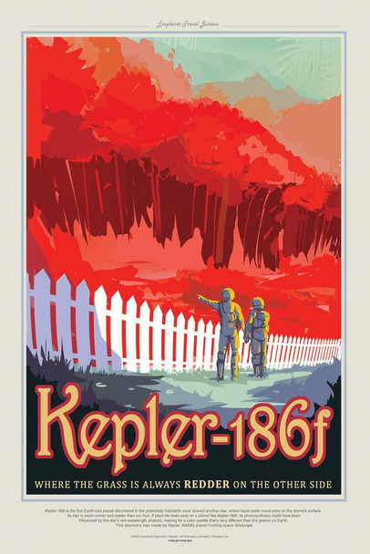 Kepler 186f NASA Space Travel Fantasy Outer Space Galaxy Colonize Mars Moon Planets Cool Wall Decor Art Print Poster 16x24
