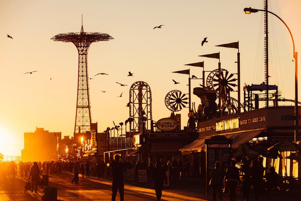 Coney Island Boardwalk Brighton Beach New York Park Sunset Photo Photograph Landscape Pictures Ocean Scenic Scenery Nature Photography Paradise Scenes Cool Wall Decor Art Print Poster 24x16