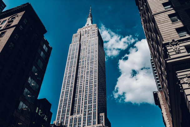 Iconic Building New York City NYC Low Angle Skyline Blue Sky Photo Cool Wall Art Print Poster 16x24