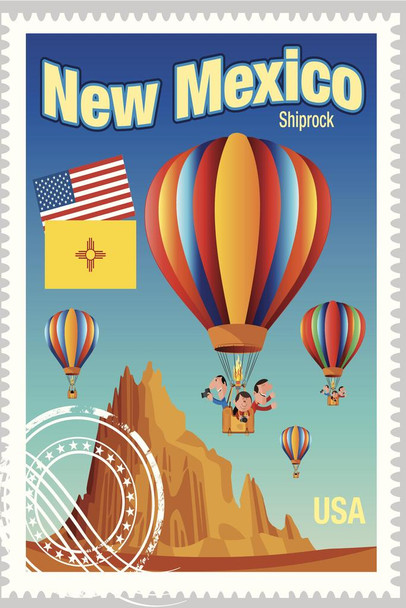 Shiprock New Mexico Hot Air Balloon Vintage Stamp Cool Wall Decor Art Print Poster 16x24