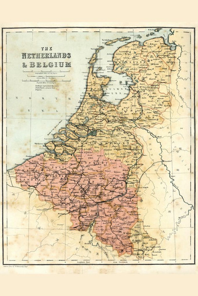 Netherlands and Belguim 19th Century Antique Style Map Travel World Map with Cities in Detail Map Posters for Wall Map Art Wall Decor Geographical Illustration Cool Wall Decor Art Print Poster 16x24