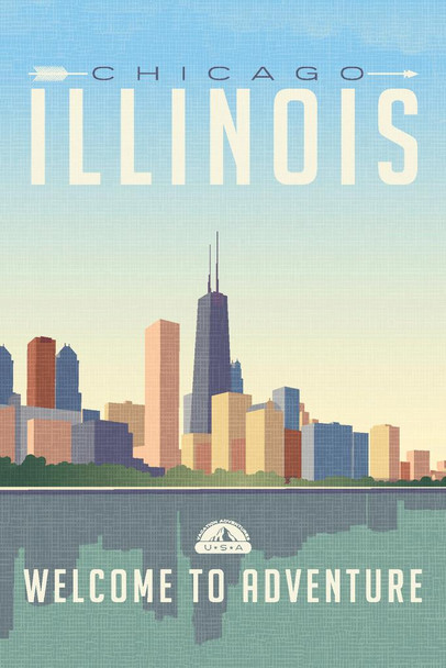Chicago Illinois Welcome To Adventure Retro Travel Art Cool Wall Decor Art Print Poster 16x24