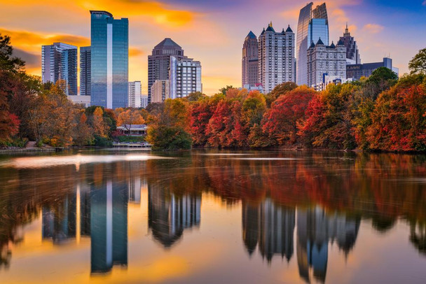 Atlanta Georgia Skyline from Piedmont Park in Autumn Photo Photograph Cool Wall Decor Art Print Poster 24x16