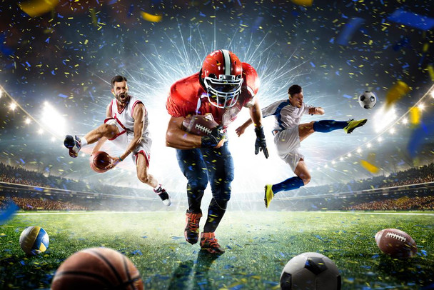 Football Basketball and Soccer Players Athletes Collage Photo Photograph Cool Wall Decor Art Print Poster 24x16