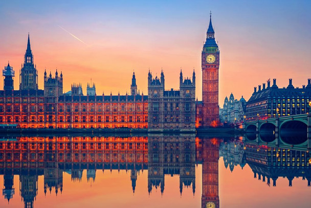 Big Ben Houses of Parliament London Illuminated At Night Photo Photograph Cool Wall Decor Art Print Poster 16x24