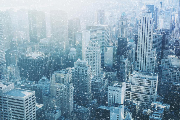 Snow Falling New York City Aerial Skyline Photo Cool Wall Decor Art Print Poster 24x16