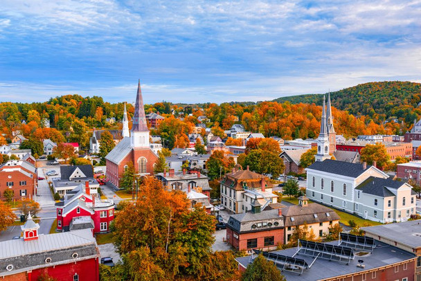 Autumn Scene Montpelier Vermont Skyline Photo Photograph Cool Wall Decor Art Print Poster 24x16