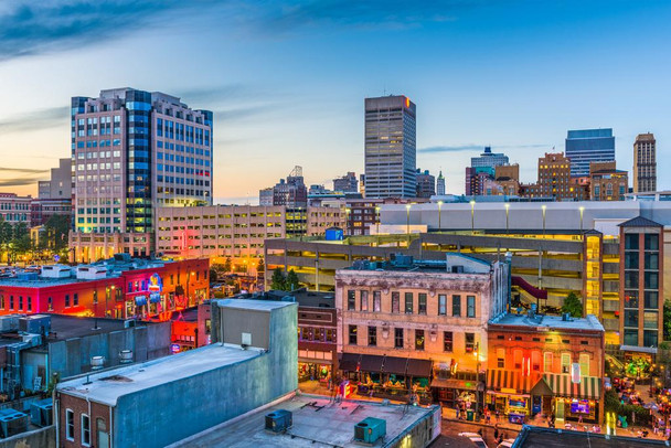 Memphis Tennessee Downtown Skyline with view of Beale Street Photo Photograph Cool Wall Decor Art Print Poster 24x16