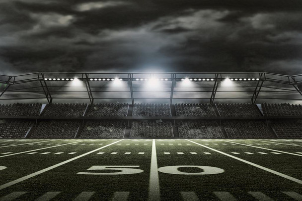 American Football Stadium Rendering 50 Yard Line Sports Field Cool Wall Decor Art Print Poster 24x16