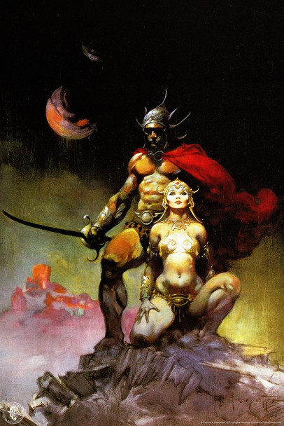 Swords of Mars by Frank Frazetta Wall Art Gothic Fantasy Decor Frank Frazetta Artwork Scary Art Prints Horror Battle Posters Frazetta Illustration Death Nude War Cool Wall Decor Art Print Poster 16x24