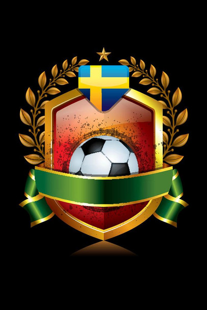 Soccer Icon with Sweden Flag and Laurel Wreath Sports Cool Wall Decor Art Print Poster 16x24