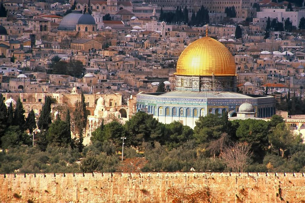 View of the Temple Mount Dome of the Rock Photo Photograph Travel Tourist Vacation Destination Landmark Old Famous Islamic Shrine Palestine Islam Temple Mount Cool Wall Decor Art Print Poster 24x16