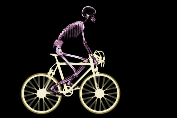 Skeleton Riding Ten Speed Bicycle X Ray Photo Photograph xray xray see through radiology art bones cross section skeletal inside anatomy black and white b w Cool Wall Decor Art Print Poster 24x16
