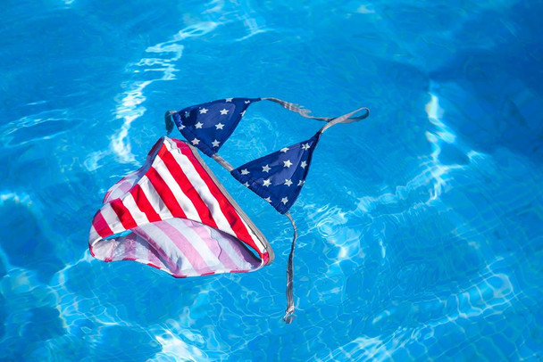 American Flag Printed Bikini Floating in Pool Photo Photograph Cool Wall Decor Art Print Poster 24x16