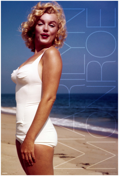 Marilyn Monroe White Bathing Suit Ocean Beach Blue Movie Cool Wall Decor Art Print Poster 12x18