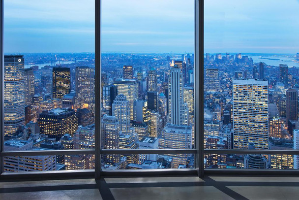 New York City Skyline Through Window at Dusk Photo Photograph Cool Wall Decor Art Print Poster 16x24