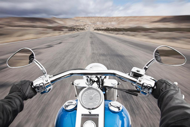 Open Road from Behind Handlebars of Motorcycle Photo Photograph Cool Wall Decor Art Print Poster 24x16