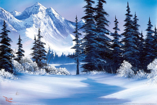 Bob Ross Winter Mountain Art Print Painting Bob Ross Poster Bob Ross Collection Bob Art Paintings Happy Accidents Bob Ross Print Decor Mountains Painting Cool Wall Decor Art Print Poster 16x24