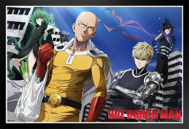 One Punch Man Anime Poster Group Shot Cool Aesthetic Modern Wall Decor Art Graphic Print Canvas Picture Japanese Bedroom Home Living Room Anime Fan Black Wood Framed Poster 14x20