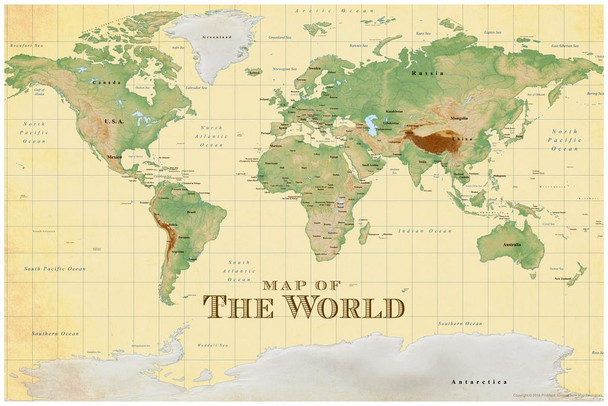 World Vintage Style Travel with Cities in Detail Geographical Illustration Travel Destination Cool Wall Art Print Poster 36x24