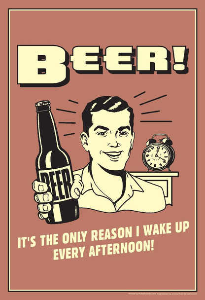 Beer! Its The Only Reason I Wake Up Every Afternoon! Retro Humor Cool Wall Decor Art Print Poster 16x24