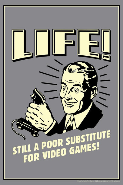 Life! Still A Poor Substitute For Video Games Retro Humor Cool Wall Decor Art Print Poster 16x24