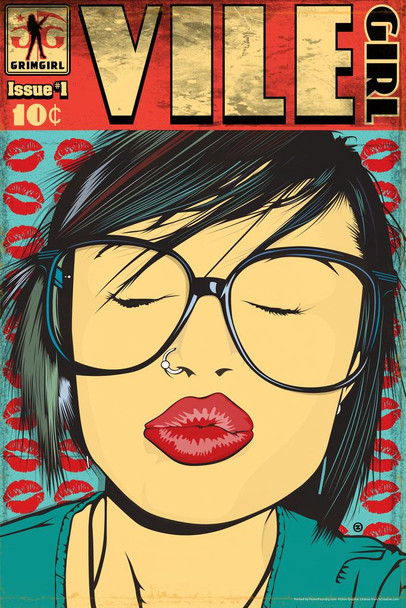 Vile Girl Kiss by Grim Graphix Retro Pin Up Cool Wall Decor Art Print Poster 16x24