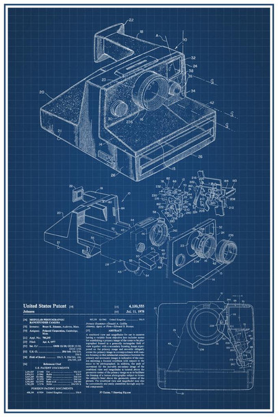 Instant Camera Official Patent Blueprint Sketch Diagram Drawing Cool Wall Decor Art Print Poster 16x24