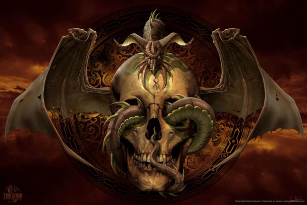 Dragons Dissent Skull Dragon Symbol by Tom Wood Fantasy Poster Medieval Sword Castle Knight Cool Wall Art Print Poster 16x24